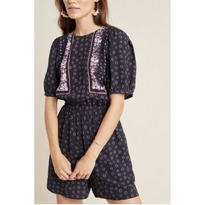 Dolan Anthropologie Sandy Printed Romper XS Pockets Boho Floral Cottagecore